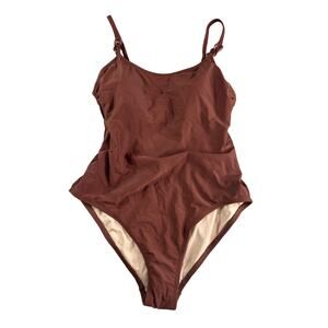 Kona Sol Swimsuit Womens Large Brown Padded Accent One Piece Medium Coverage NWT